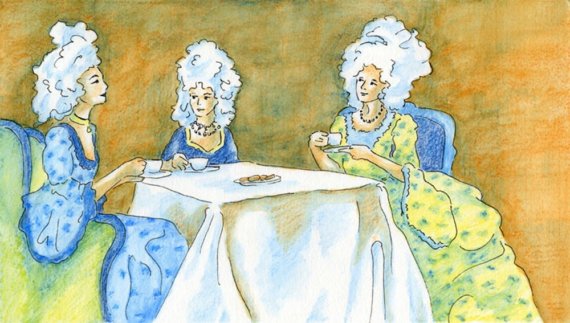 I love this Very Victorian Tea Party of three Victorian ladies with big wigs