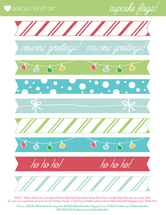 Holiday Cupcake Flags Printable by Yellow Heart Art