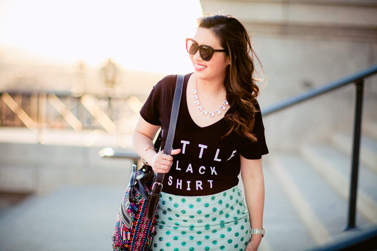 Sandy a la Mode | Fashion Blogger Graphic Tee Polka Dot Skirt and Mus Bags
