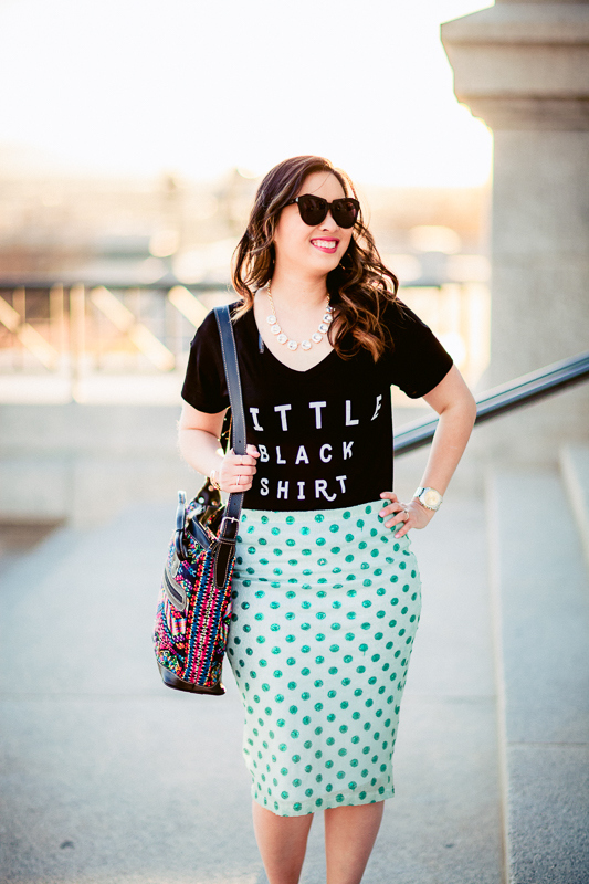 Sandy a la Mode | Fashion Blogger Graphic Tee Polka Dot Skirt and Mus Bags
