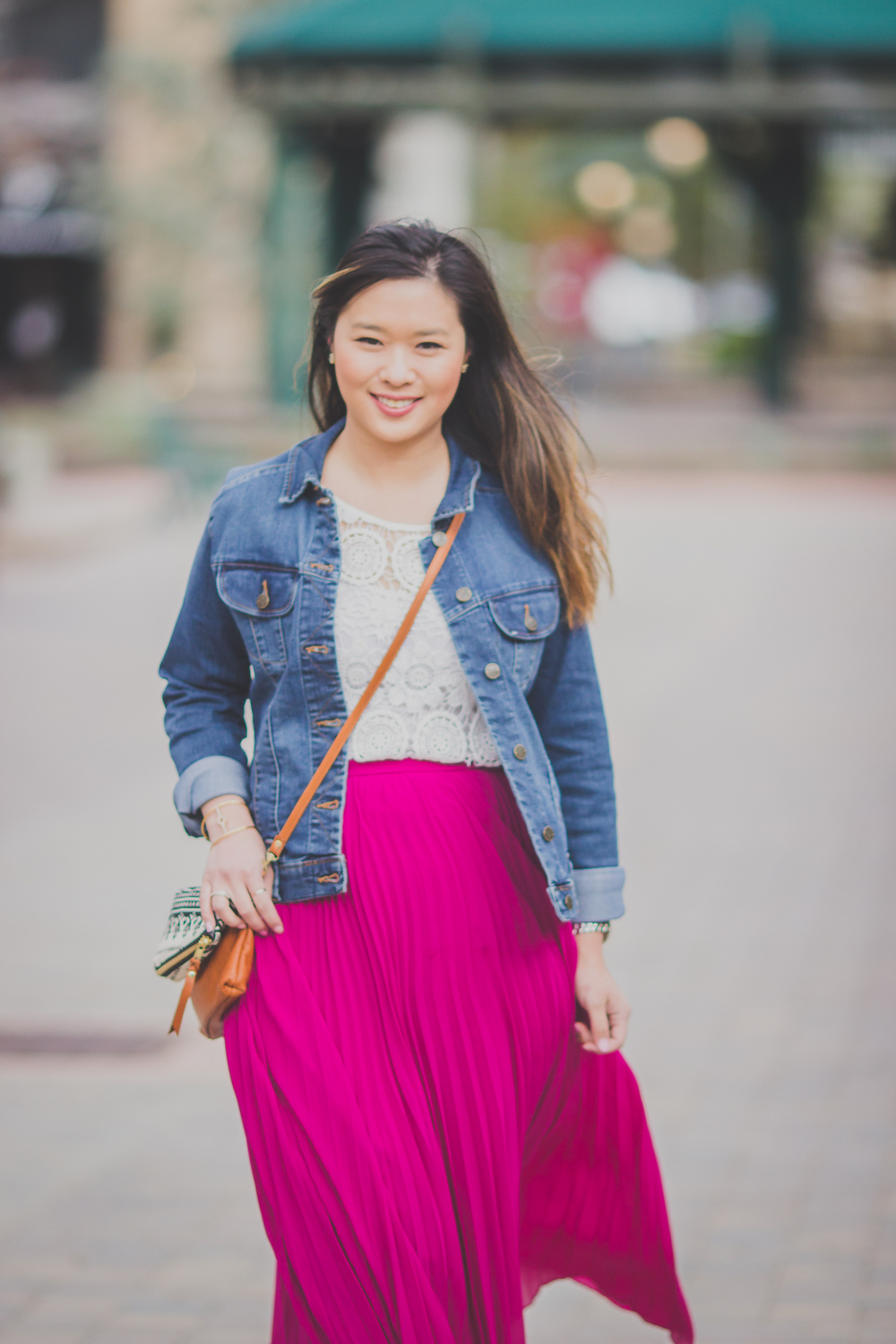 Sandy a la Mode | Fashion Blogger Anne B Bag Lee Jeans Jacket and Maxi Skirt