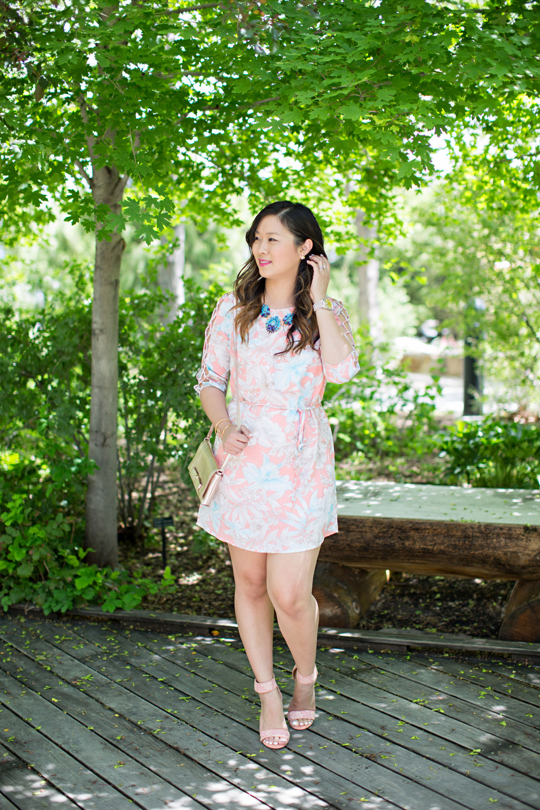 Sandy a la Mode | Fashion Blogger Lace Up Sleeve Dress and Strappy Summer Heels