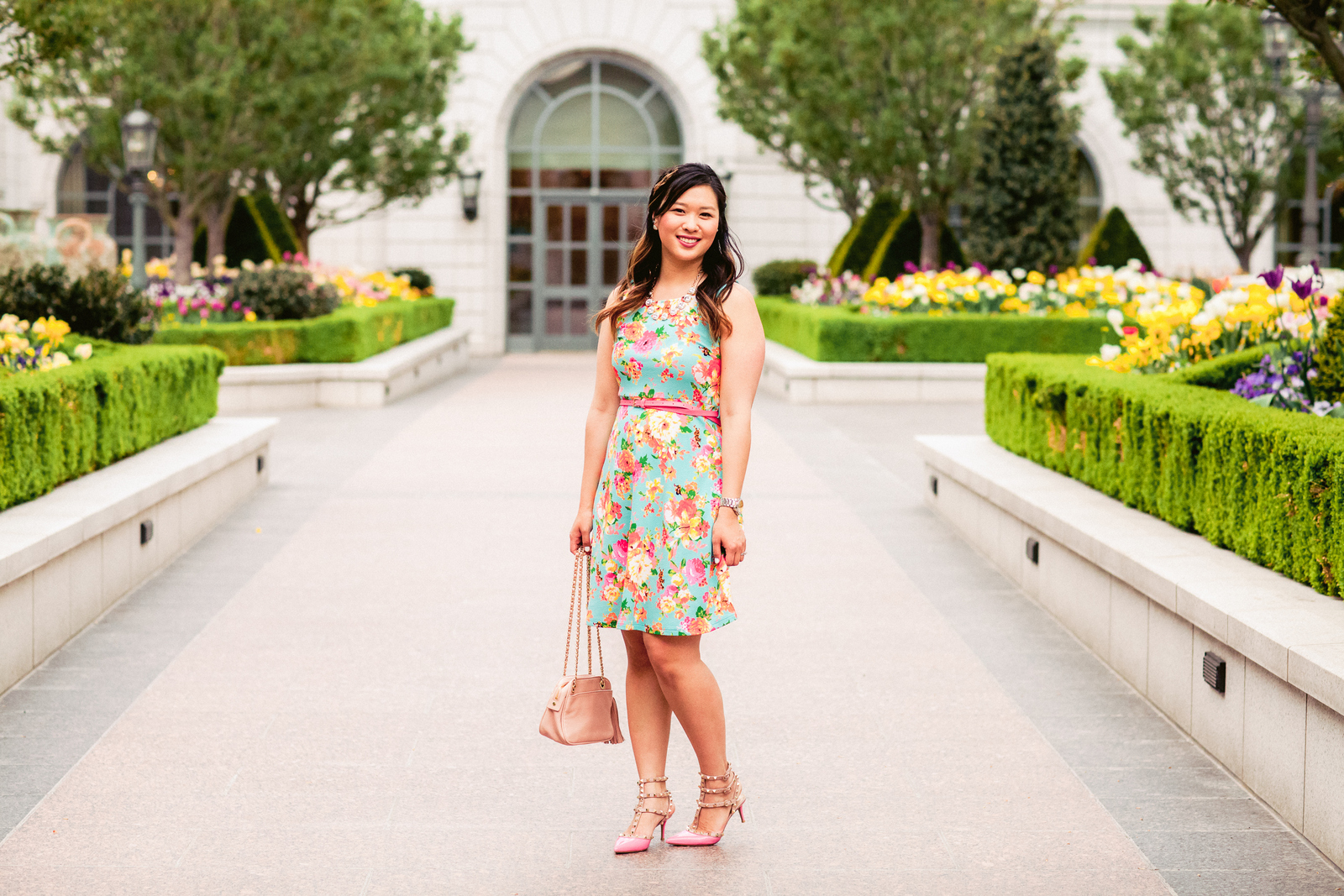 Pink Floral Embroidered Peplum Jacket Style Draped Gown 230GW09