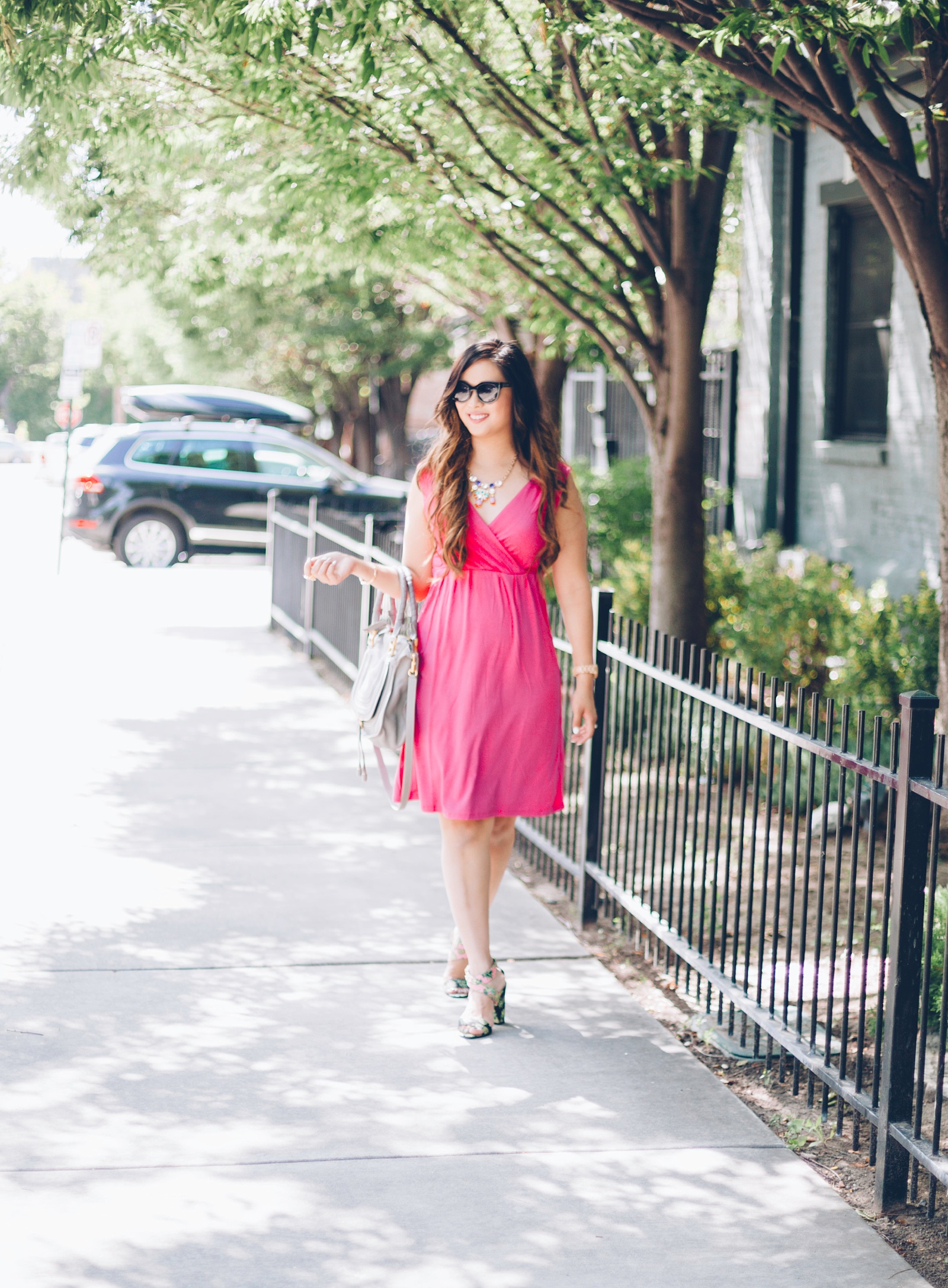 Sandy a la Mode | Fashion Blogger Hot Pink Dress and Pineapple Shoes