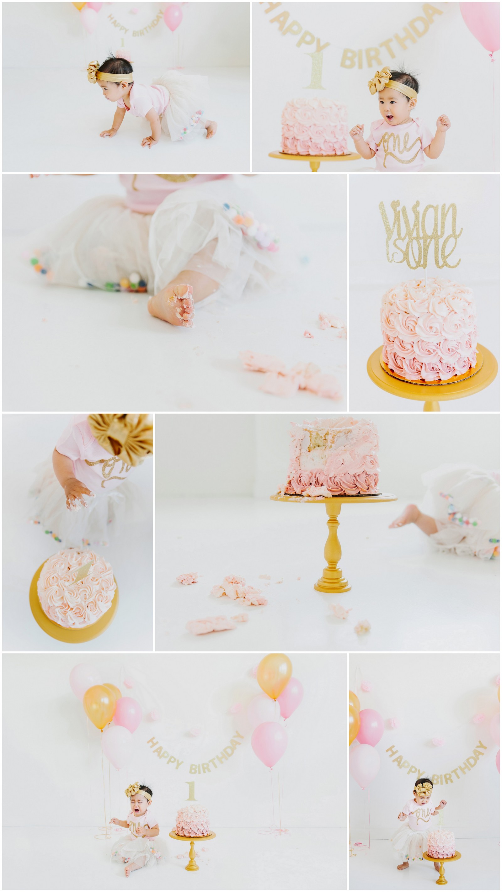 Pink and Gold 1st Birthday Cake Smash