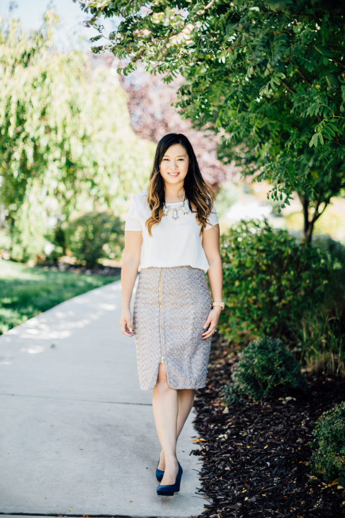 how to style a tweed skirt