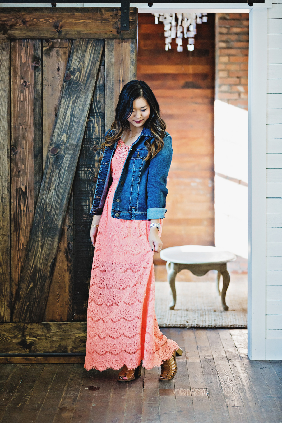 Lace dress and jean jacket