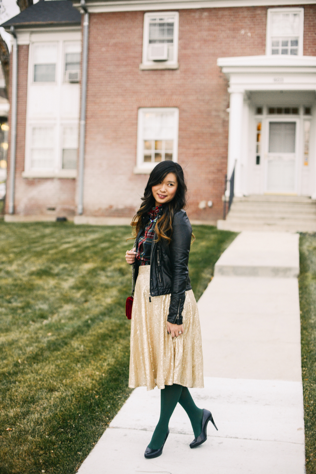 Plaid Top with Sequin Skirt + On Trend Tuesdays Linkup | SandyALaMode