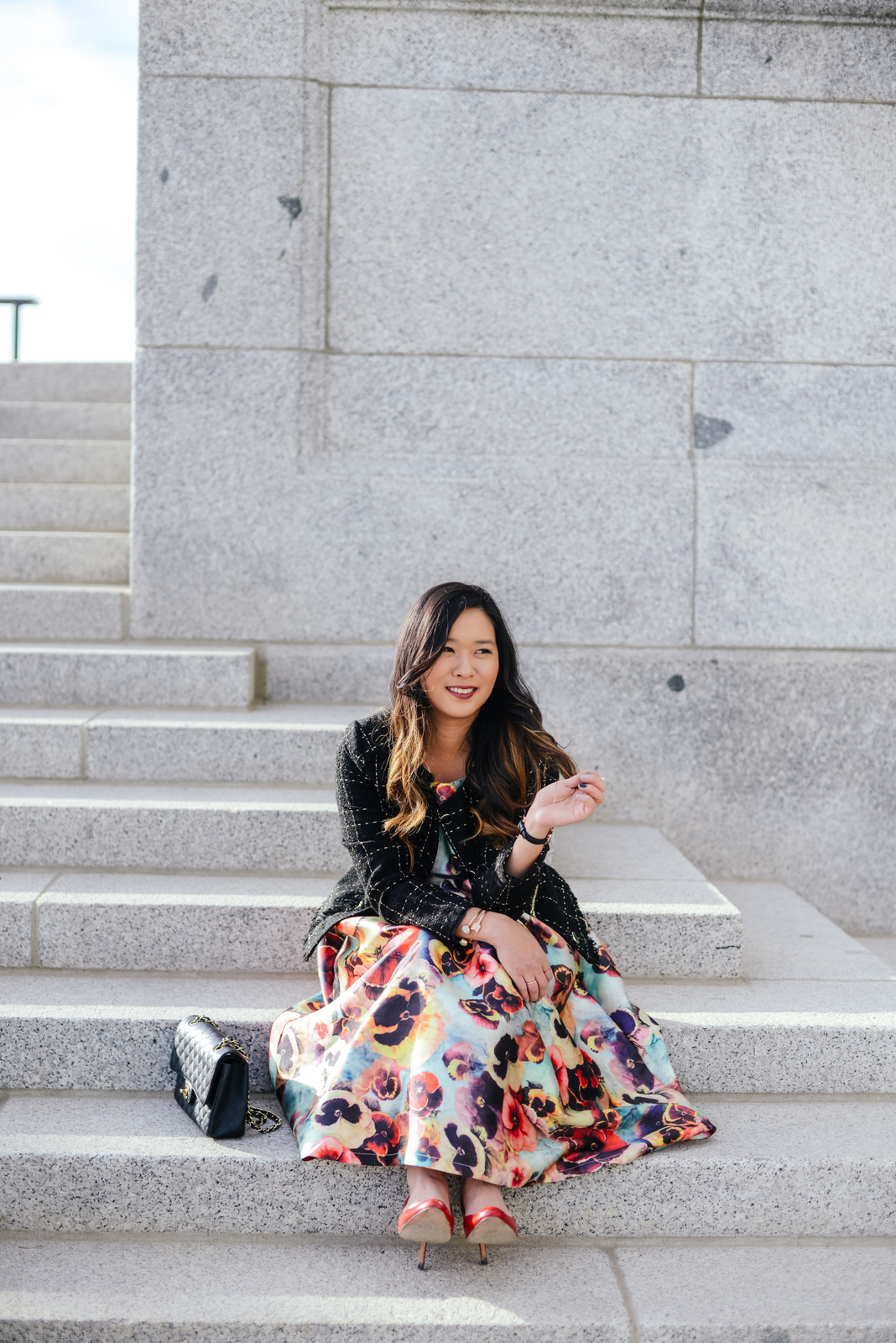 Floral Dress and Chanel inspired jacket