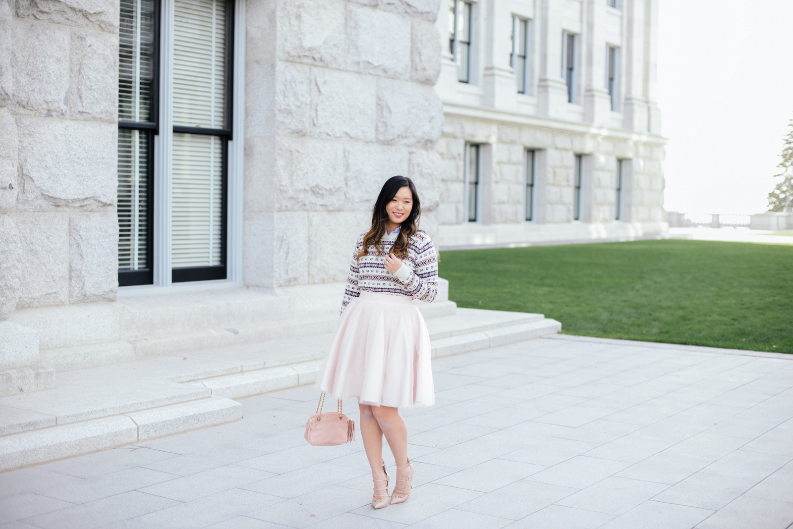 Blush and Neutral Holiday Outfit with Bliss Tulle skirt
