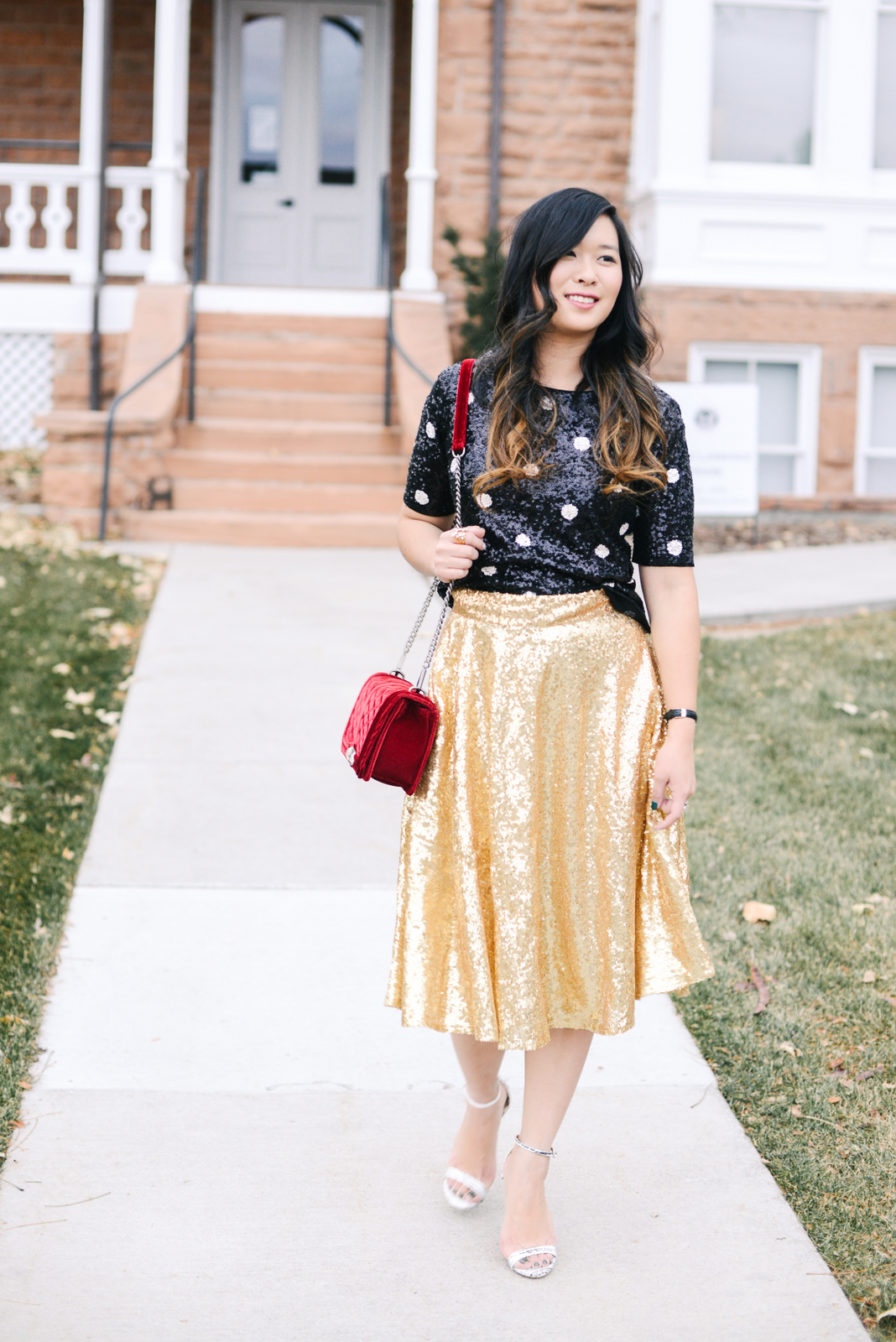 3 Ways To Style A Sequin Skirt + New Years Party Blog Hop | SandyALaMode
