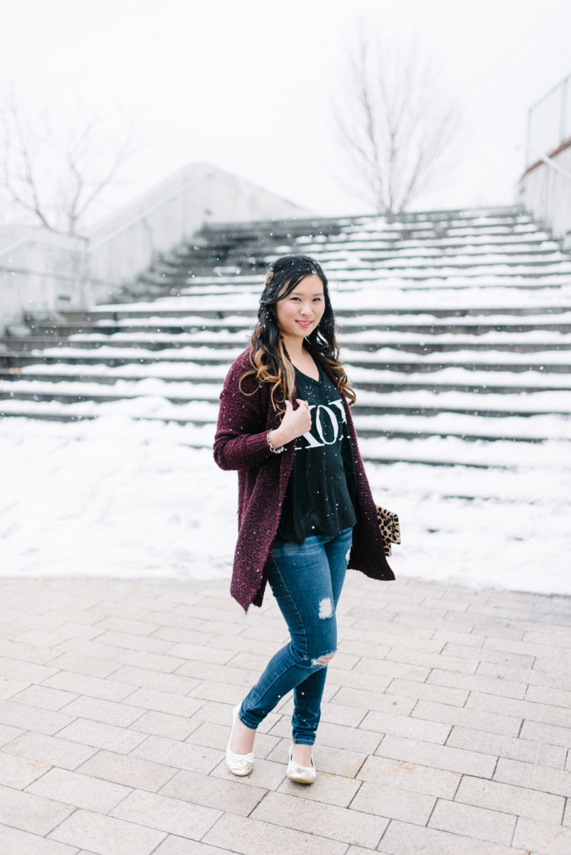 Fashion blogger styling a graphic tee two ways