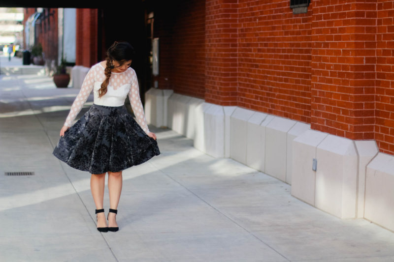 Polka dot top and floral skirt