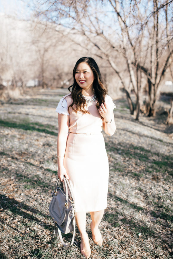 What I Wore To Work: Layering Tee With Blush Pink Dress