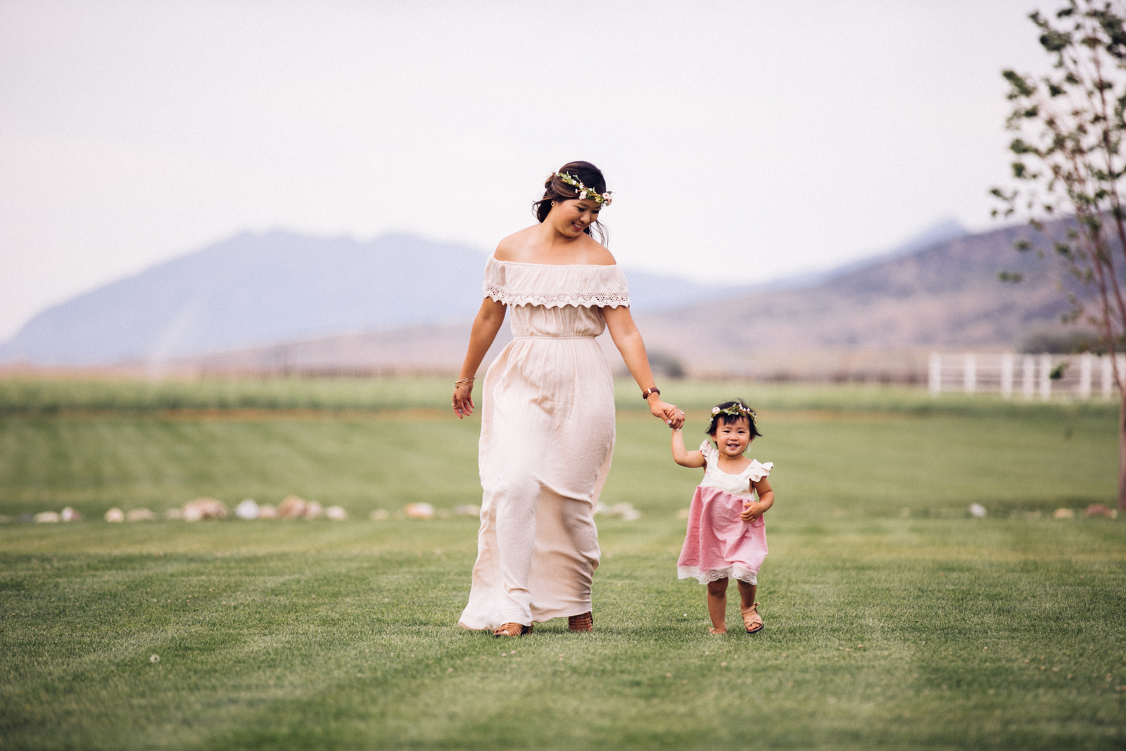 Mommy and Me Outfits: Cream & Pink Dresses by fashion blogger Sandy A La Mode