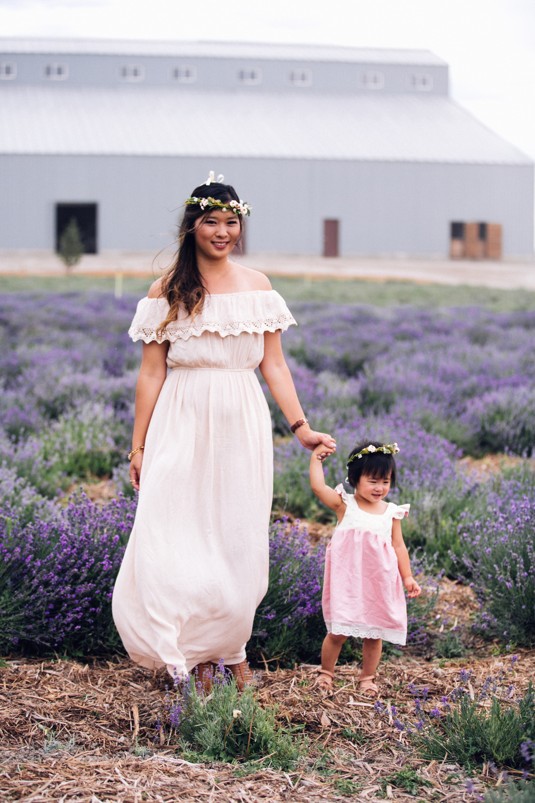 Mommy and Me Outfits: Cream & Pink Dresses by fashion blogger Sandy A La Mode