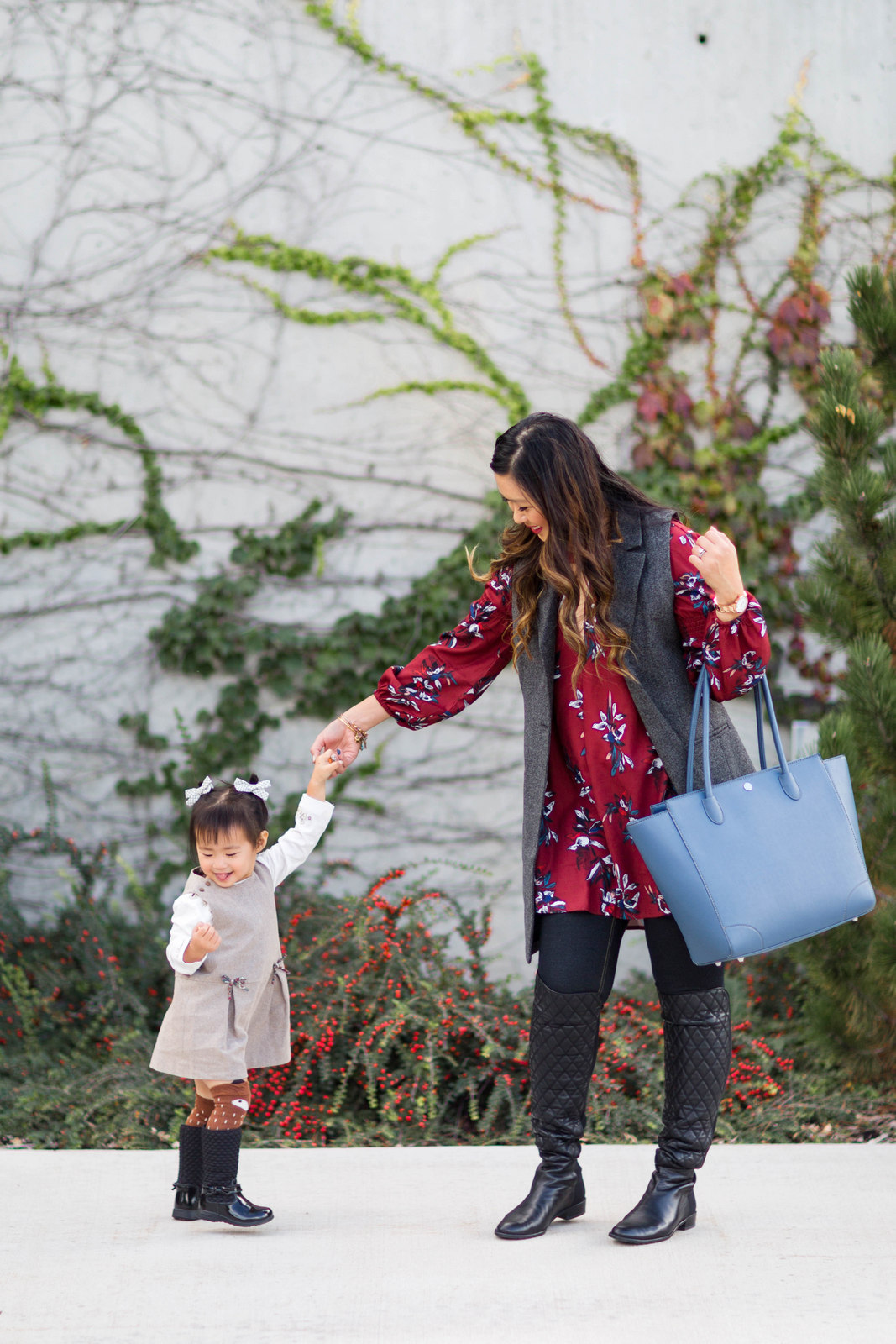 Mommy and me outfits - fall layers & quilted boots