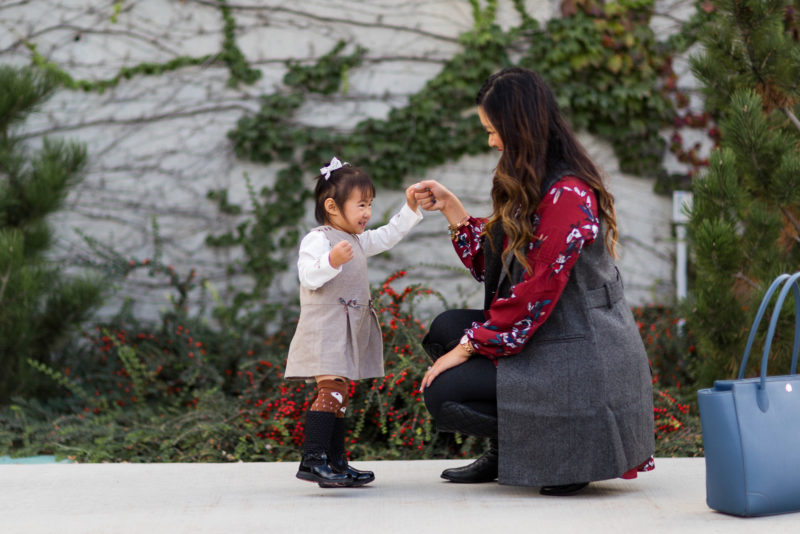 Mom and daughter fall fashion and layering