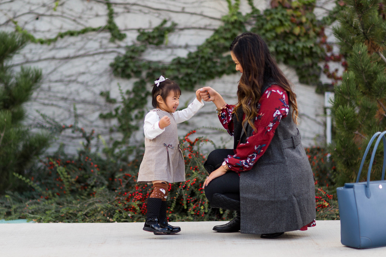 Mom and daughter fall fashion and layering
