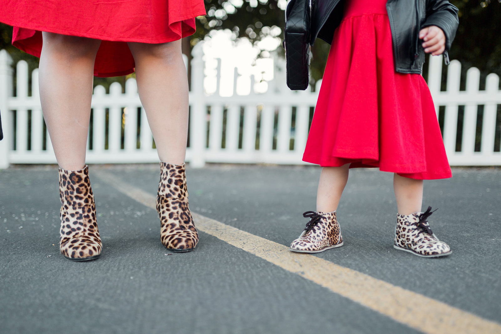 Mommy and Me outfits: red, leather and leopard print