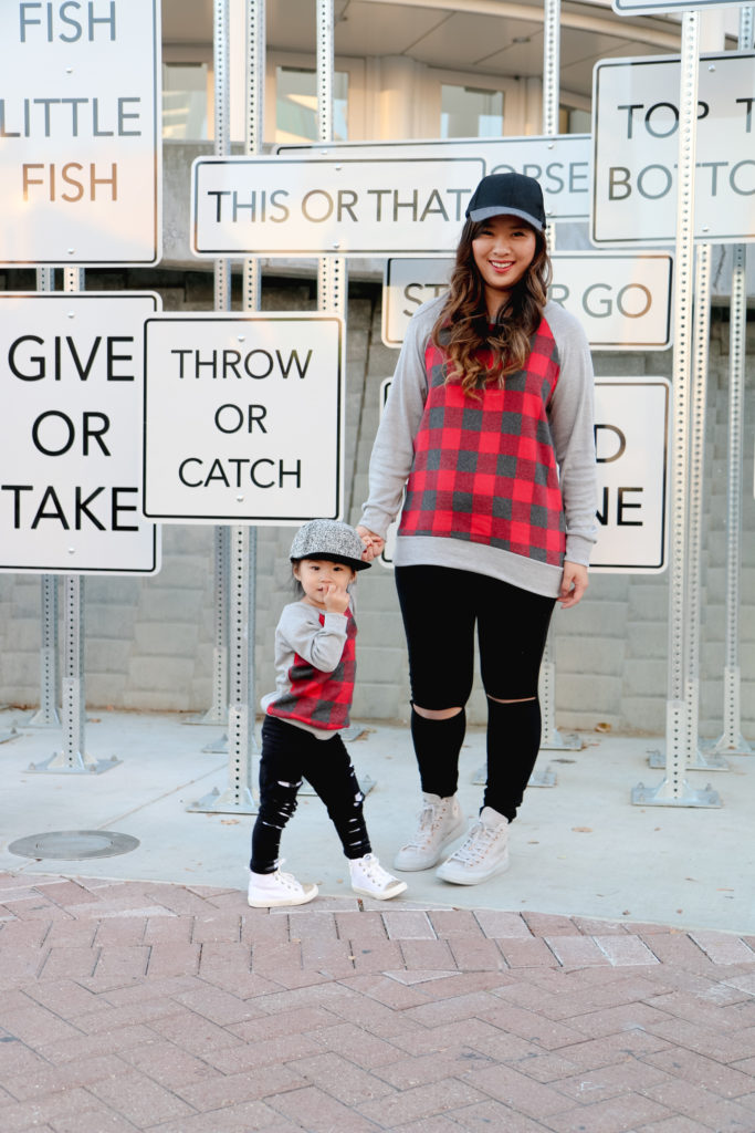 Mommy and Me Casual Style: Buffalo Plaid, Ripped Pants and Hi Tops