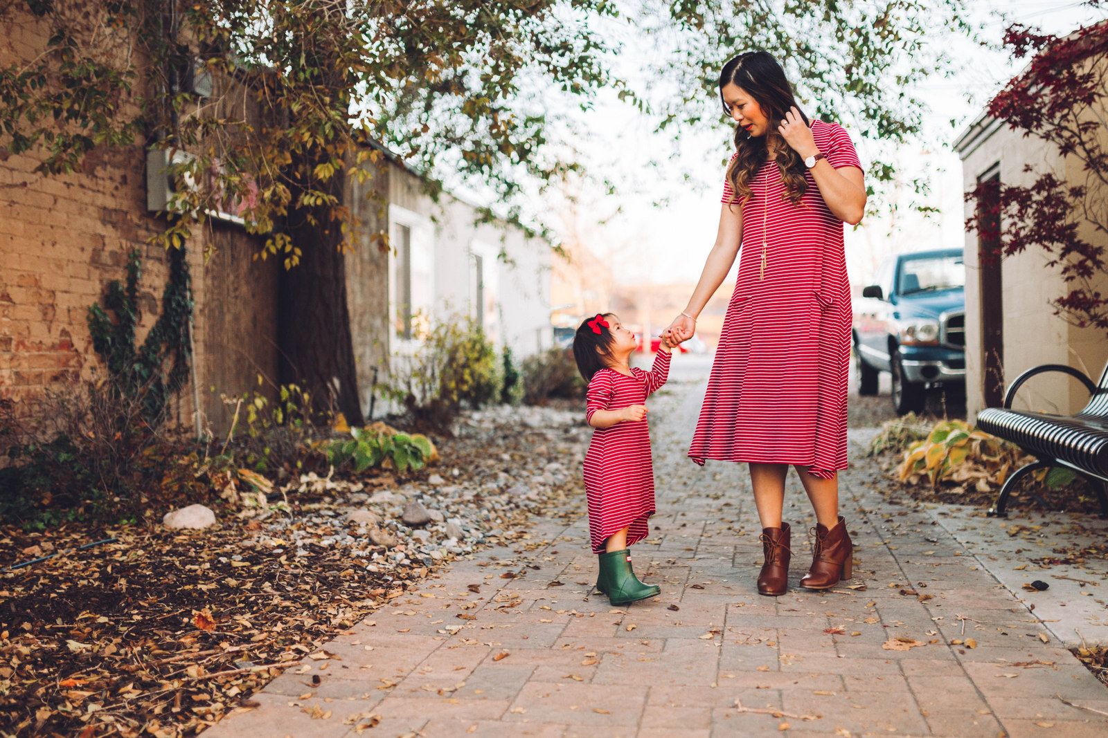 Mommy and Me Outfits by Sandy A La Mode: Striped Dresses & Cold Weather Outerwear