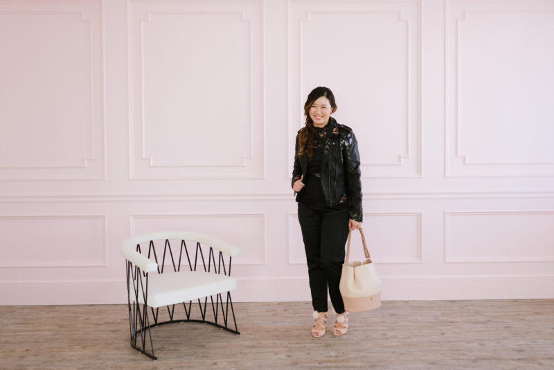 Black Jumpsuit and Blush Bag by fashion blogger Sandy A La Mode