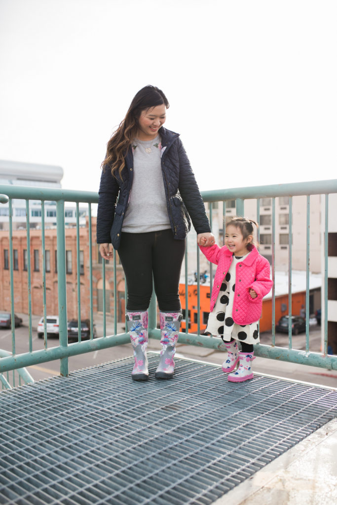 Mommy and Me Outfits: Cute Rain Boots for Spring Showers by fashion blogger Sandy A La Mode