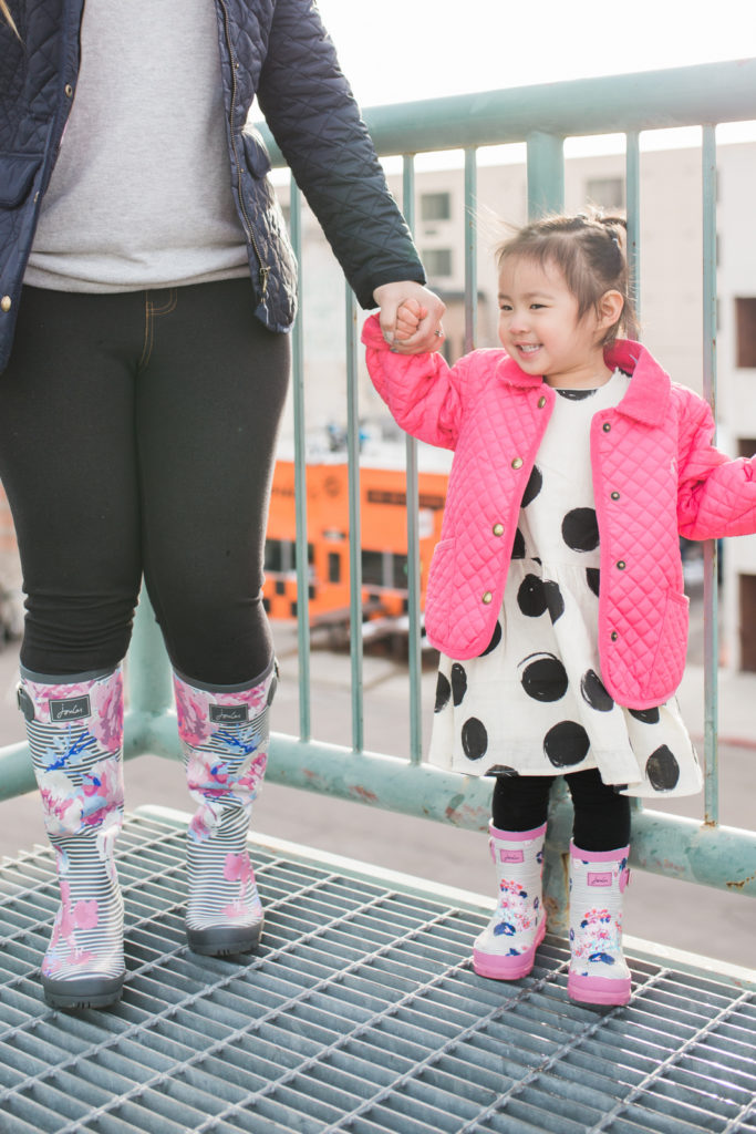 Mommy and Me Outfits: Cute Rain Boots for Spring Showers by fashion blogger Sandy A La Mode