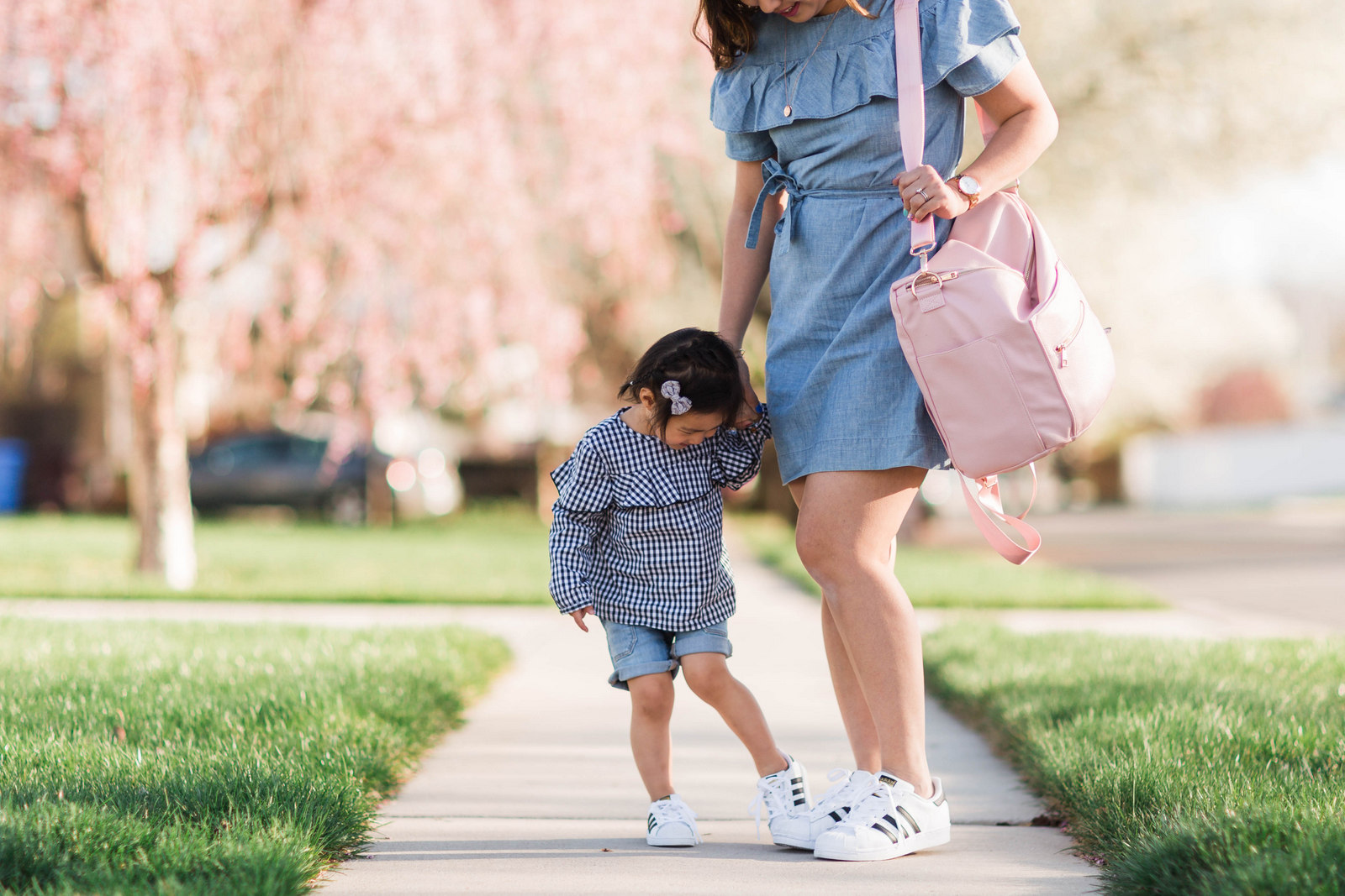 Mommy and Me Outfit: Ruffles and Adidas Superstars Black and White by fashion blogger Sandy A La Mode