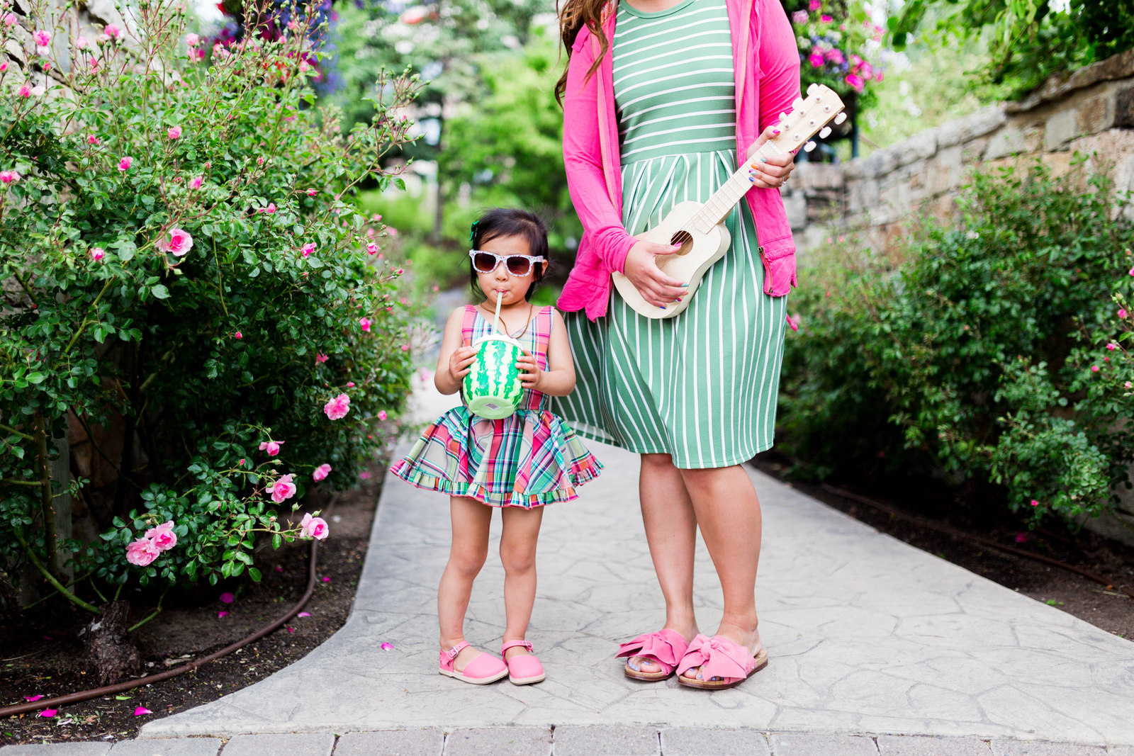Mommy and Me Outfit: Pink and Green + Linkup! by fashion blogger Sandy A La Mode