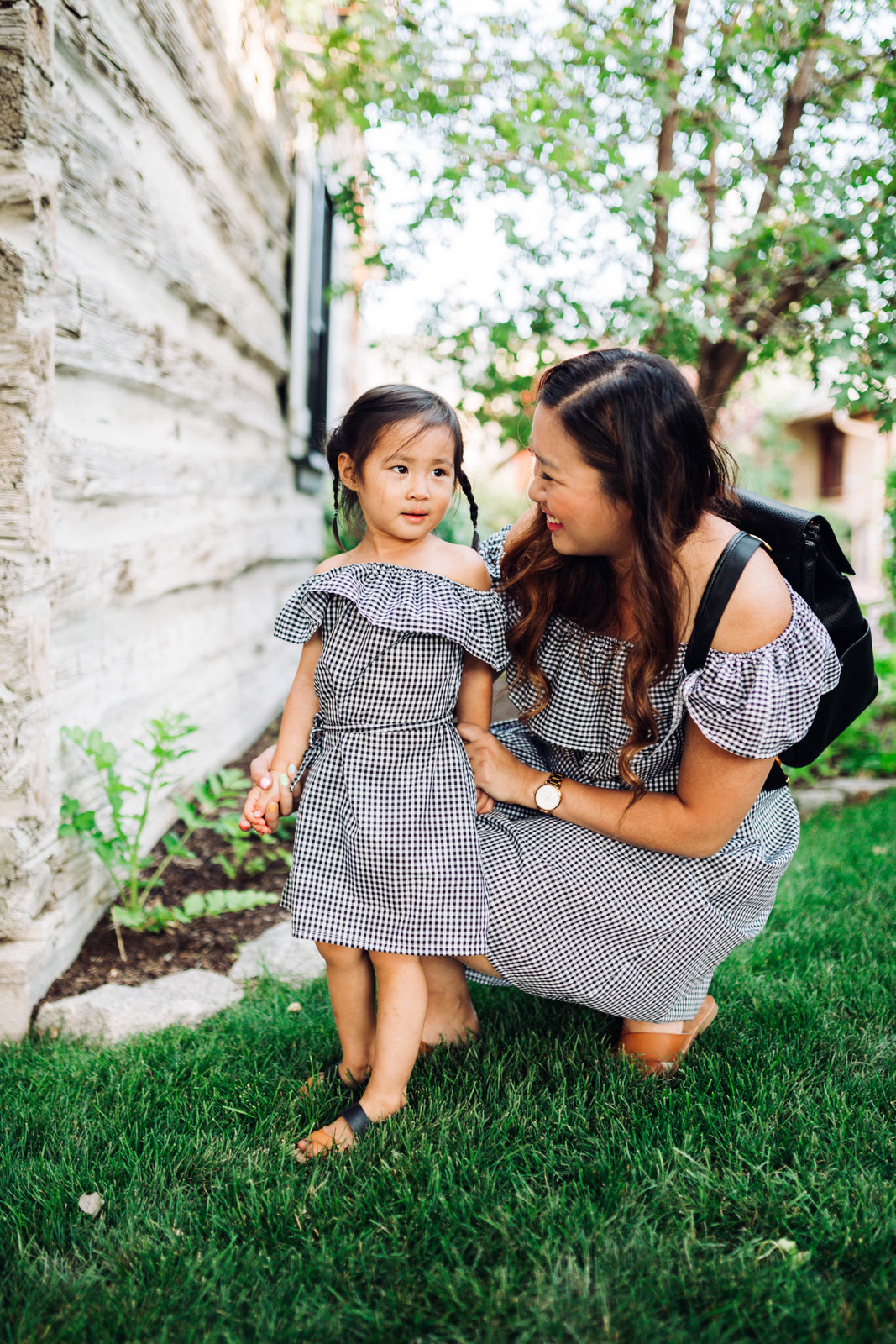 Mommy and Me Outfits: Off The Shoulder Gingham Dresses by Utah fashion blogger Sandy A La Mode