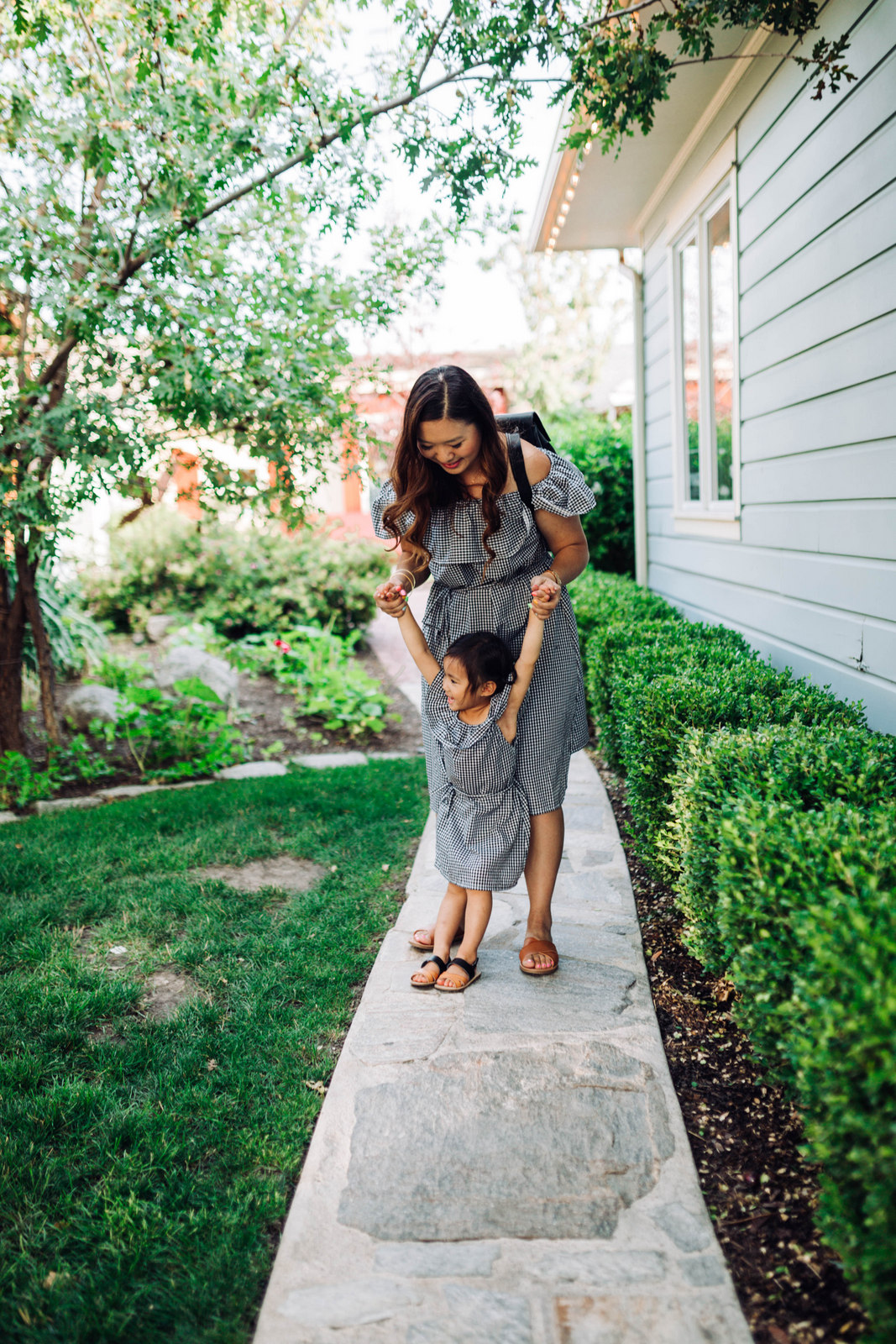 Mommy and Me Outfits: Off The Shoulder Gingham Dresses by Utah fashion blogger Sandy A La Mode