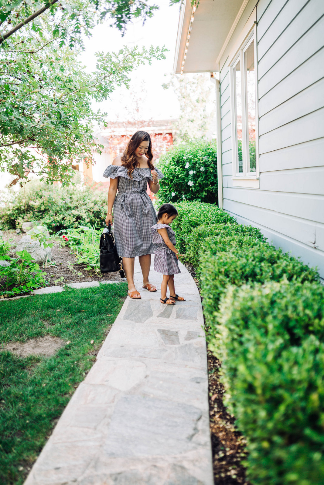 Mommy and Me Outfits: Off The Shoulder Gingham Dresses by Utah fashion blogger Sandy A La Mode