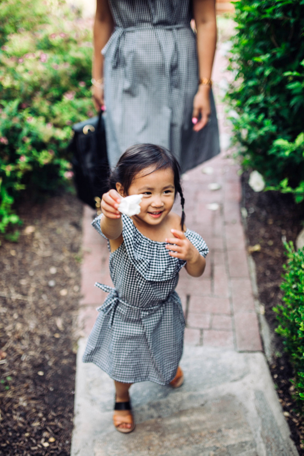 Mommy and Me Outfits: Off The Shoulder Gingham Dresses by Utah fashion blogger Sandy A La Mode