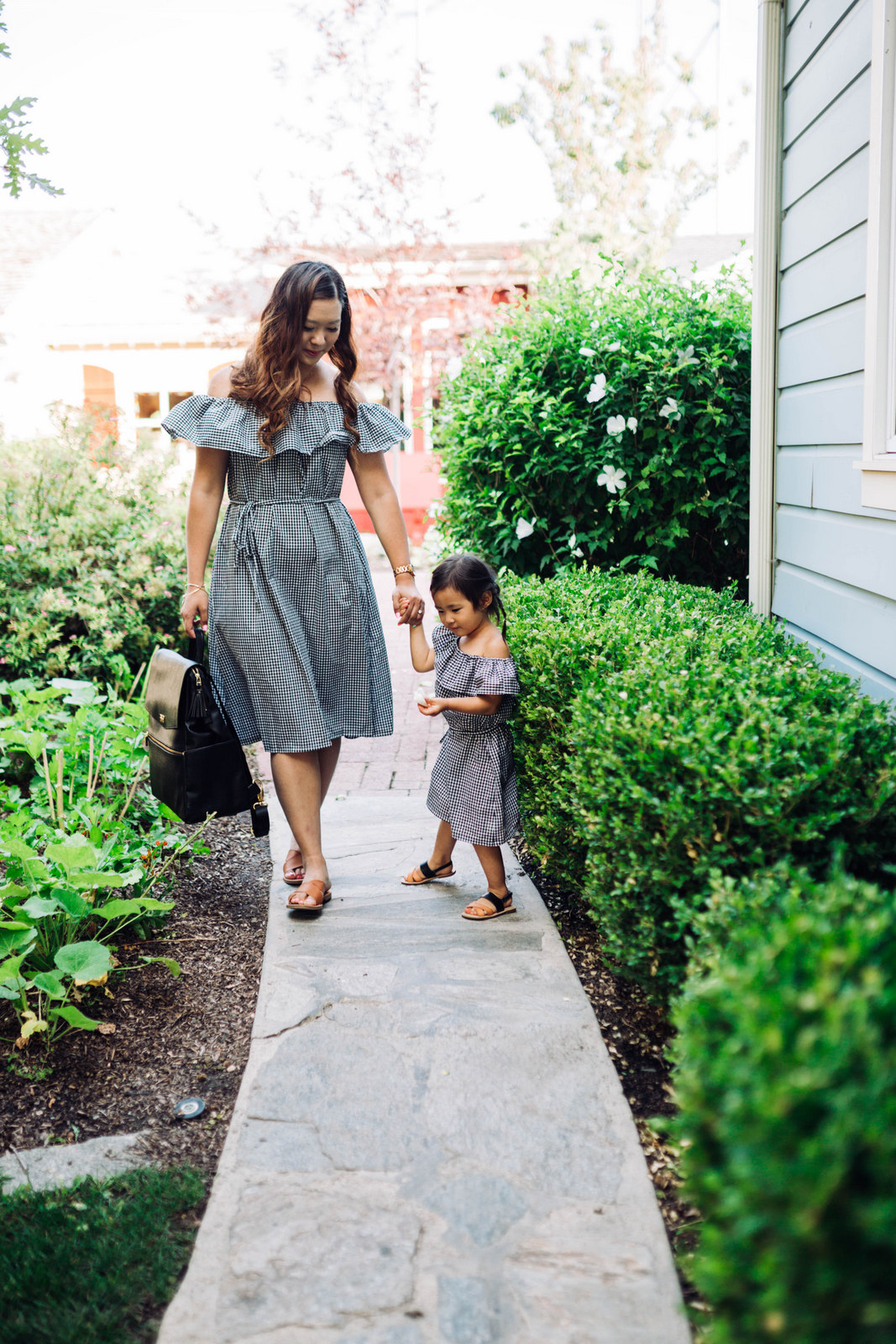 Mommy and Me Outfits: Off The Shoulder Gingham Dresses by Utah fashion blogger Sandy A La Mode