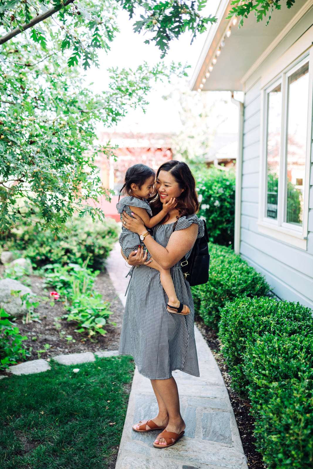 Mommy and Me Outfits: Off The Shoulder Gingham Dresses by Utah fashion blogger Sandy A La Mode