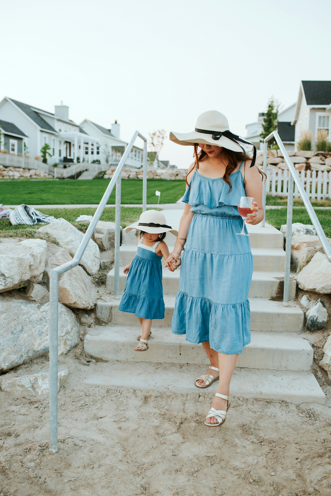 Mommy and Me Outfits: Chambray Dress & Floppy Sun Hat by Utah fashion blogger Sandy A La Mode