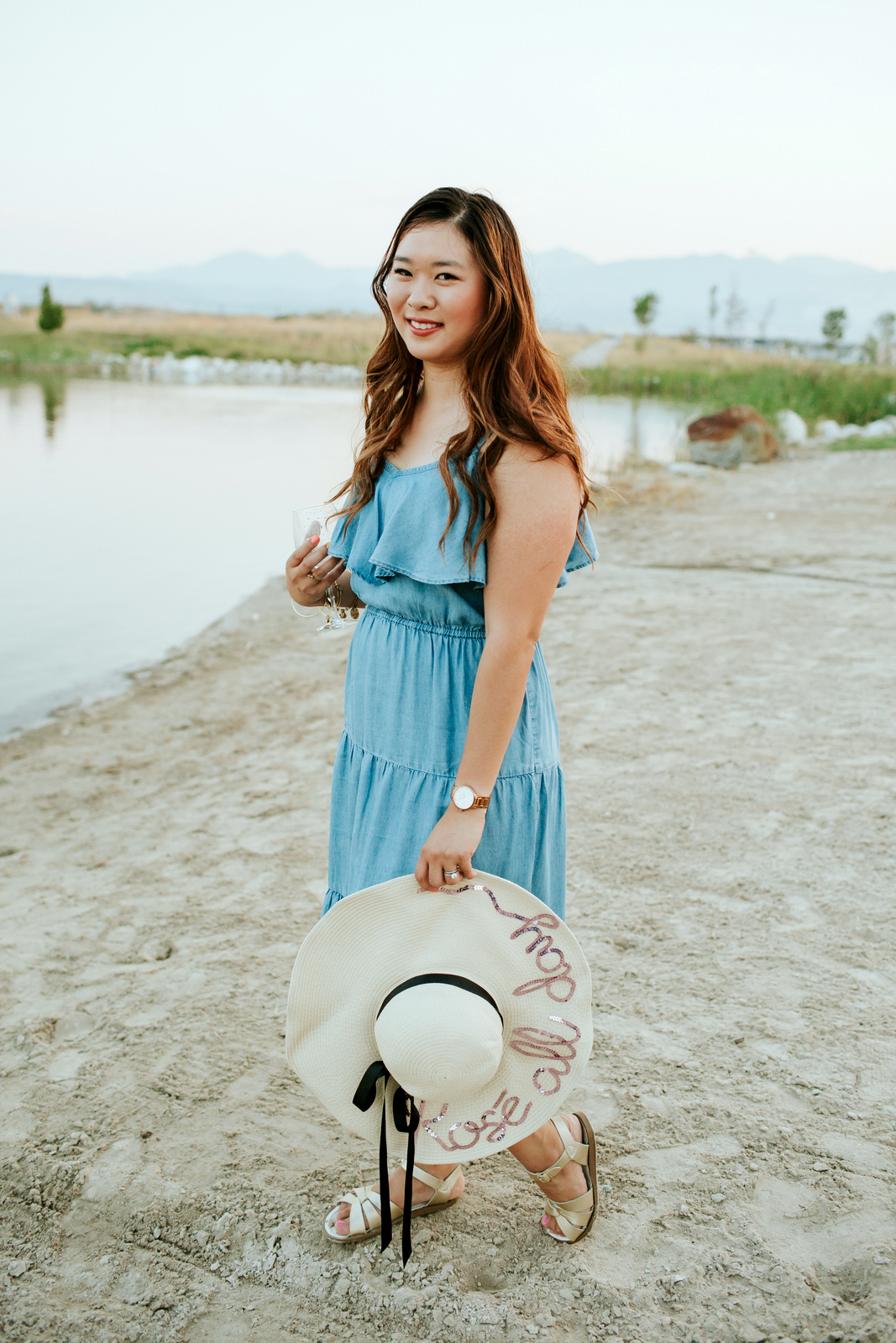 Mommy and Me Outfits: Chambray Dress & Floppy Sun Hat by Utah fashion blogger Sandy A La Mode