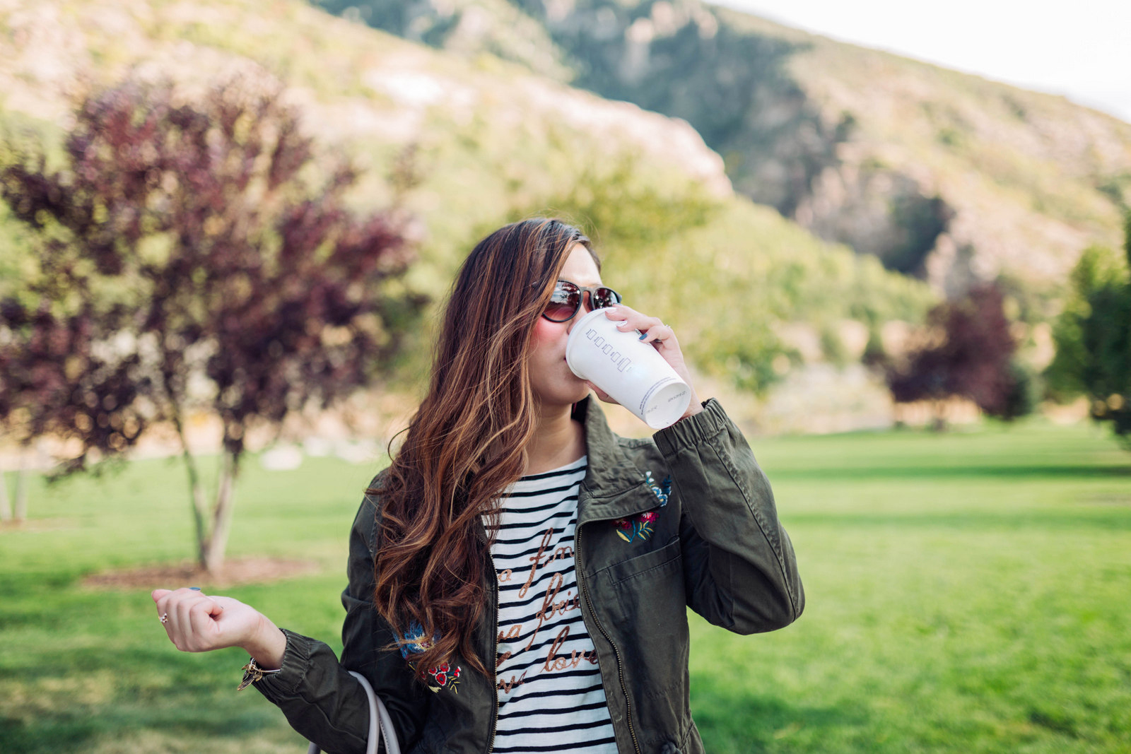 Starbucks drink - Burgundy Knee High Boots For Fall by Utah fashion blogger Sandy A La Mode