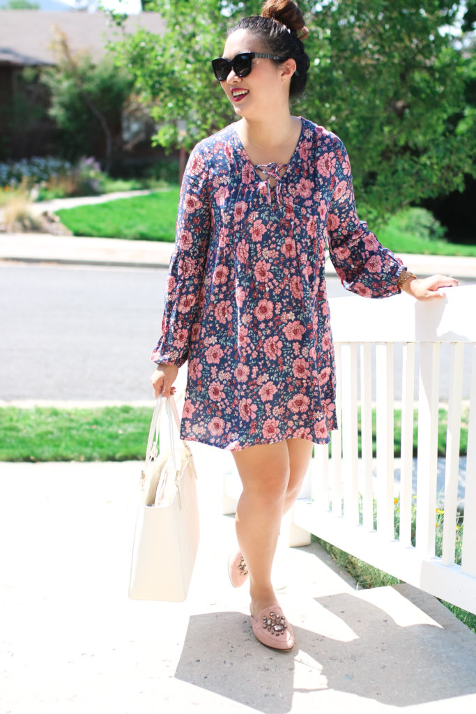 floral dress with mules - A Great Snack For Kids and Busy Moms by Utah mom blogger Sandy A La Mode