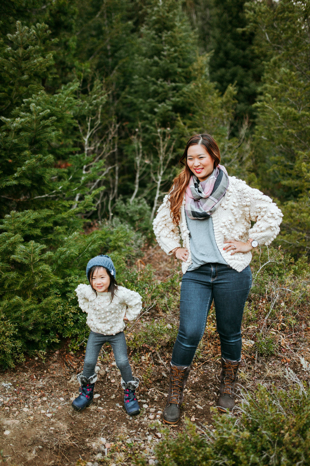 Mommy and Me Outfits: Pom Pom Sweater + Winter Boots by Utah fashion blogger Sandy A La Mode