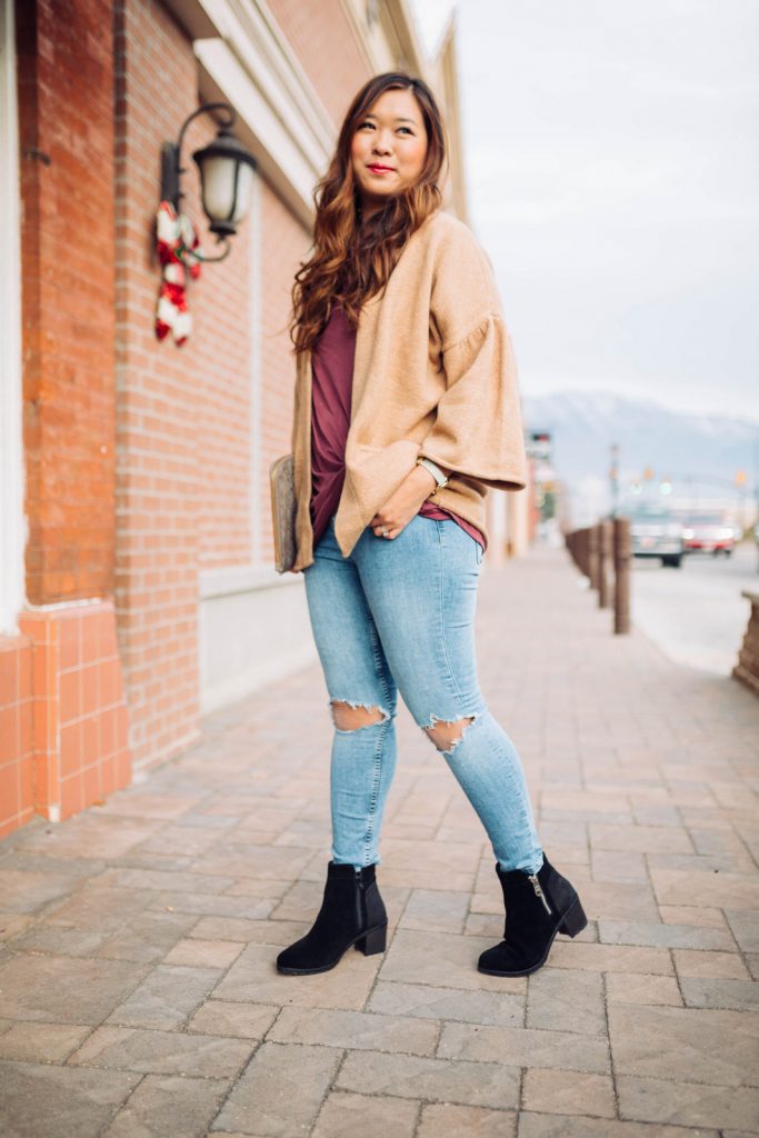 Bell Sleeve Cardigan + Black Boots by Utah fashion blogger Sandy A La Mode