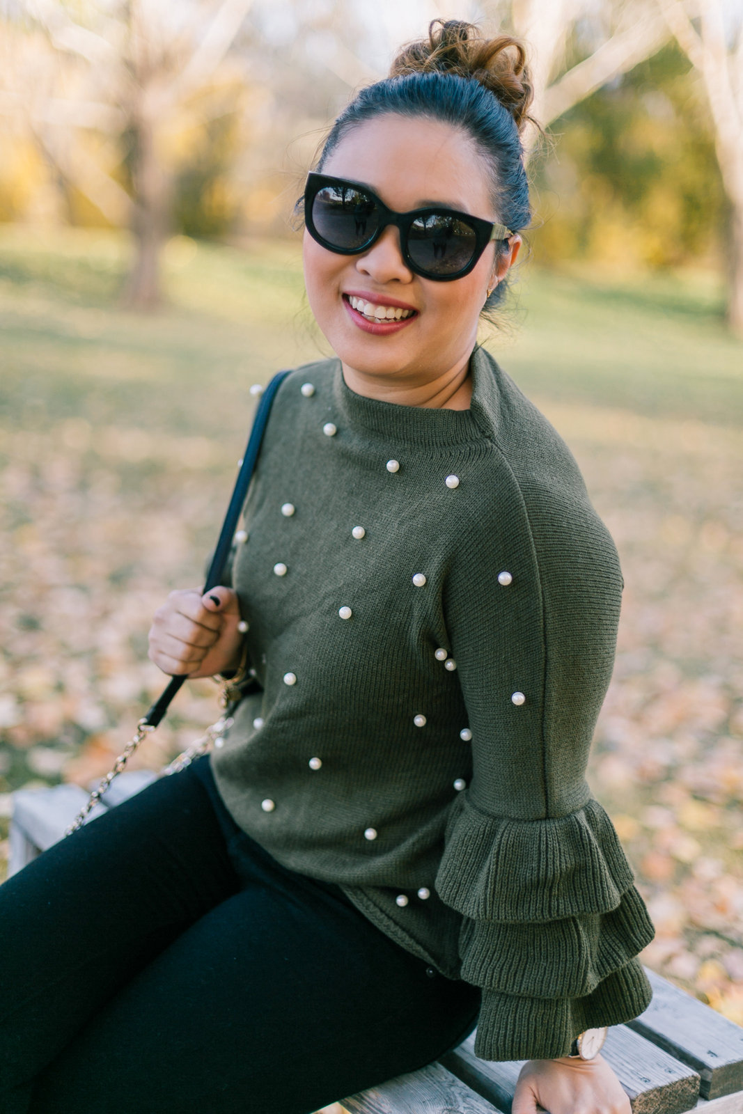 Pearl Embellished Sweater and Leopard Shoes by Utah fashion blogger Sandy A La Mode