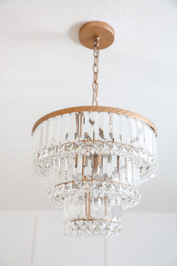 DIY Gold Beaded Chandelier by popular Utah style blogger Sandy A La Mode