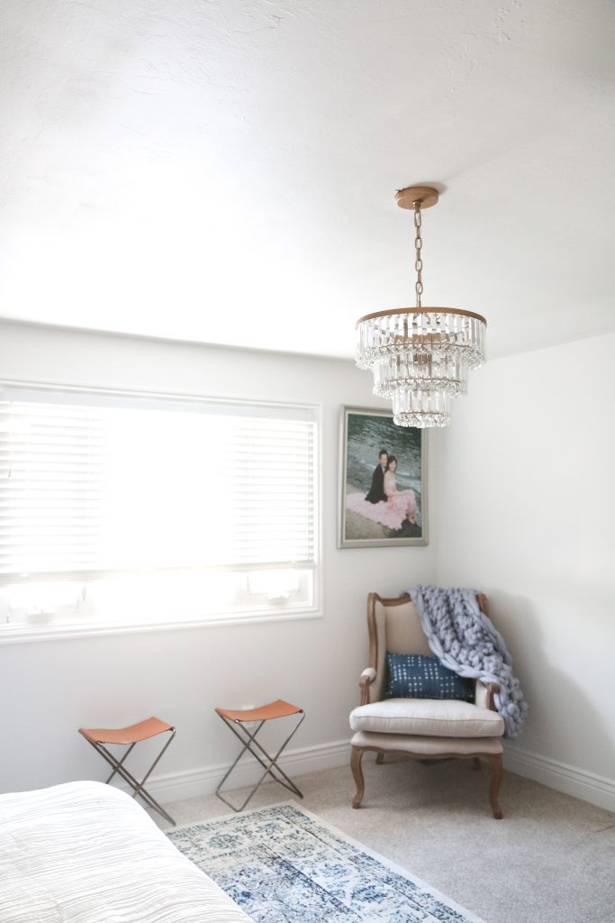 DIY Gold Beaded Chandelier by popular Utah style blogger Sandy A La Mode