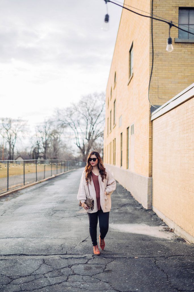 Lace Up Back Sweater + Cozy Cardigan by Utah style blogger Sandy A La Mode