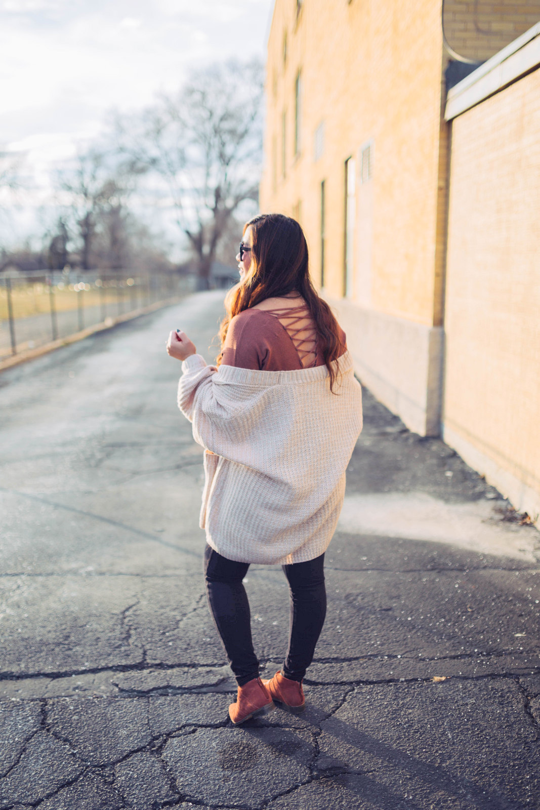 Lace Up Back Sweater + Cozy Cardigan by Utah style blogger Sandy A La Mode