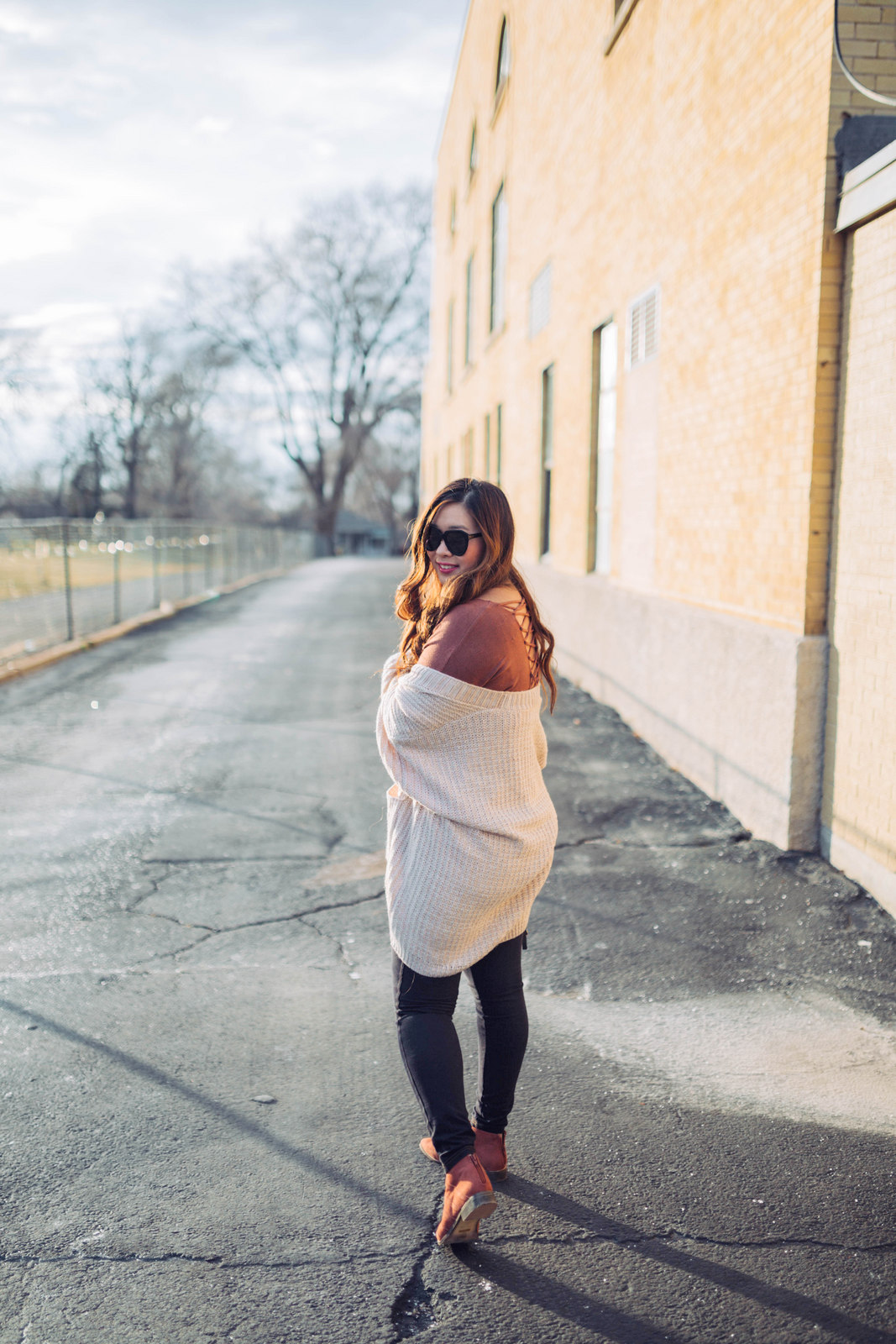 Lace Up Back Sweater + Cozy Cardigan by Utah style blogger Sandy A La Mode