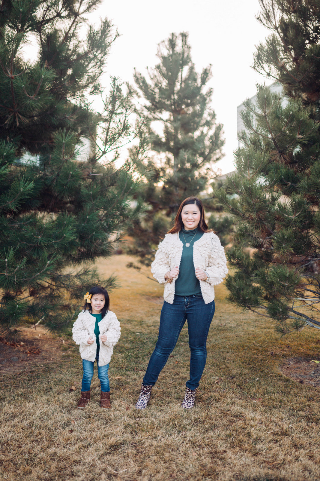 Mommy and Me Outfit: Pom Pom Cardigan and Leopard Boots by popular Utah style blogger Sandy A La Mode